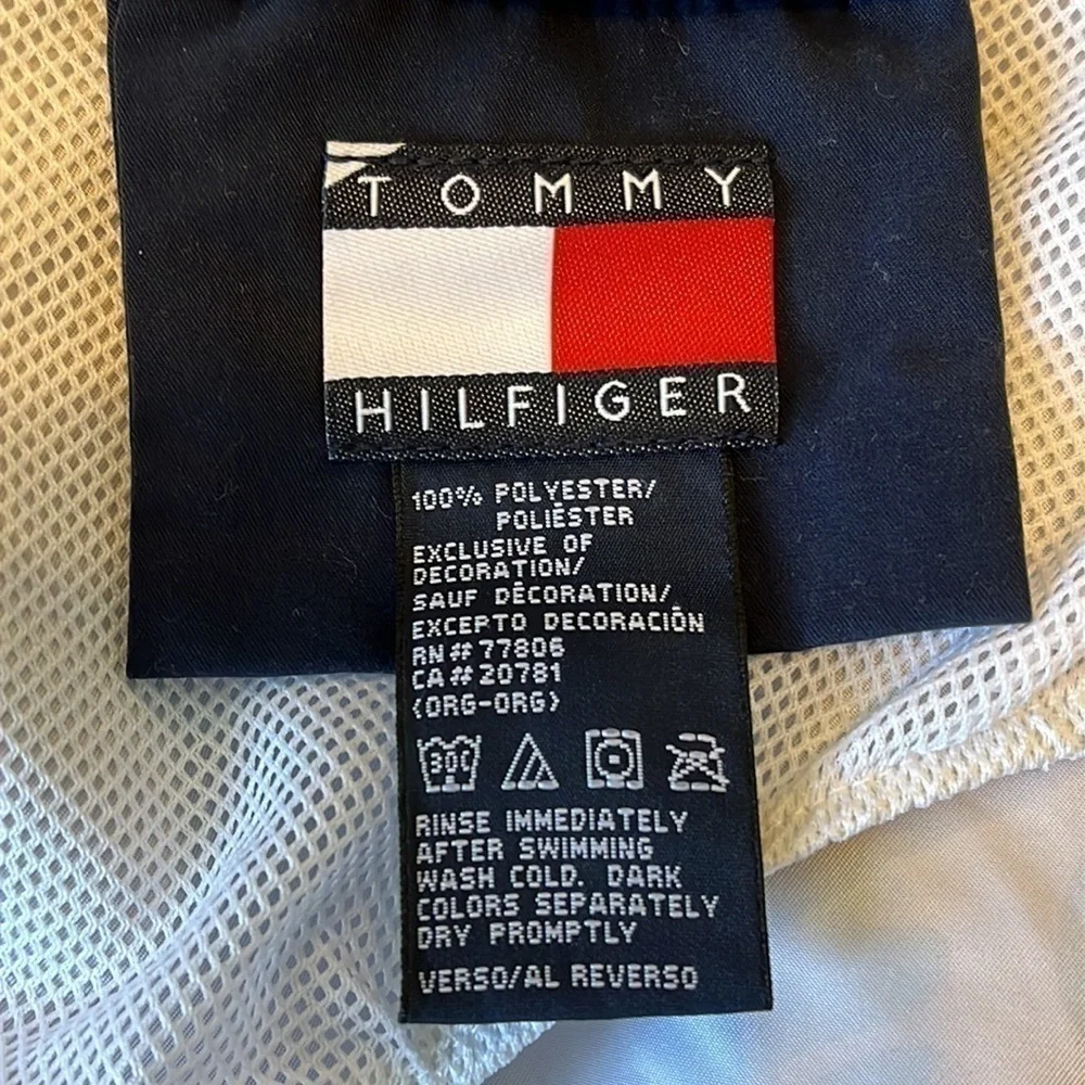 Tommy Hilfiger swim trunks, blue/red, Mens size medium